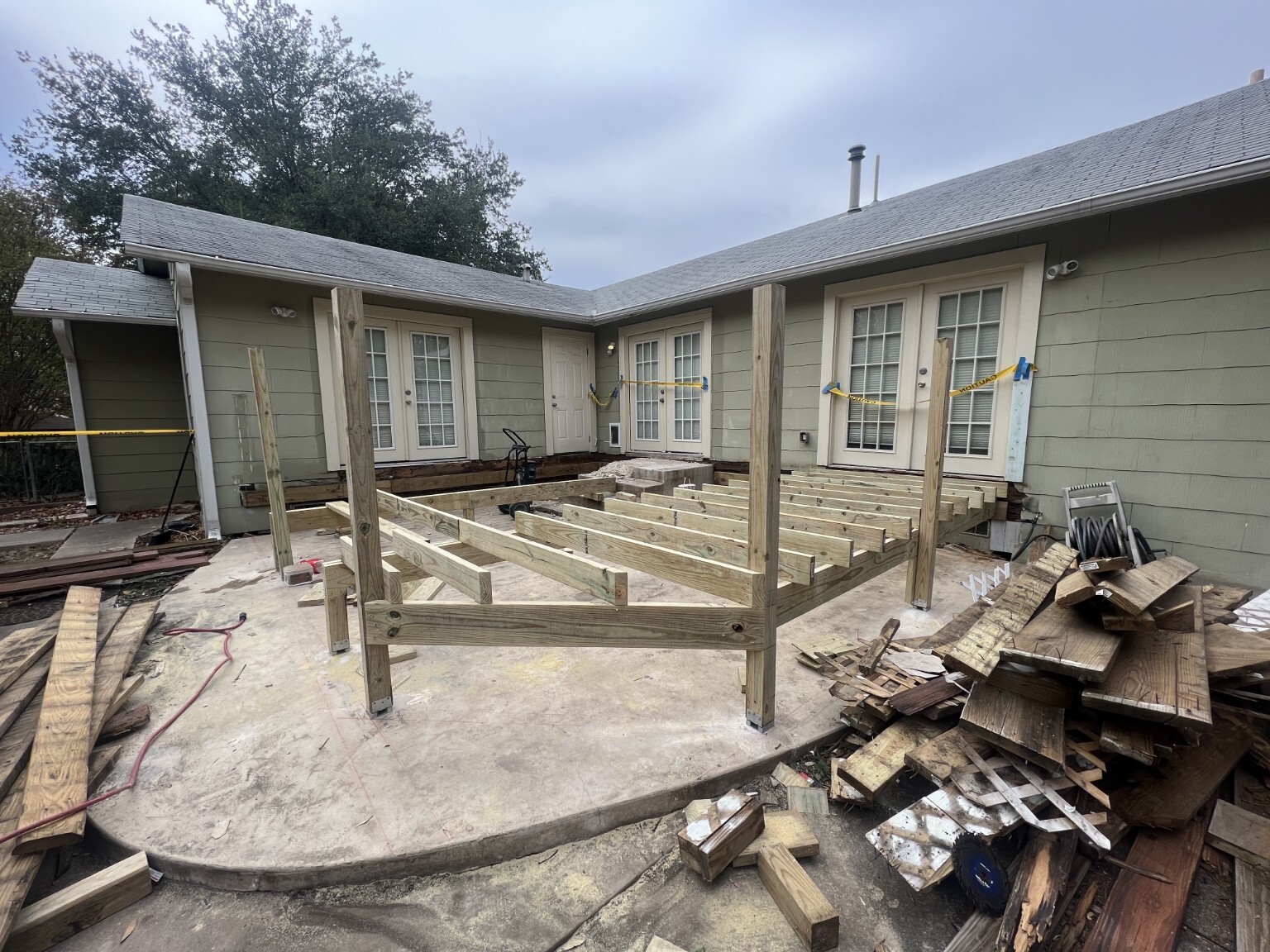Deck framing during construction